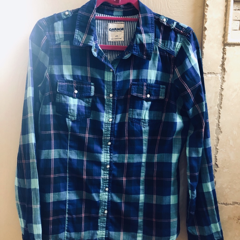 Long Sleeve  Colorful Plaid Garage Blouse